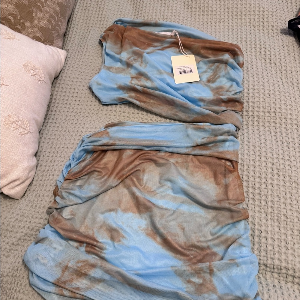 Peppermayo Blue and Brown Mini Dress